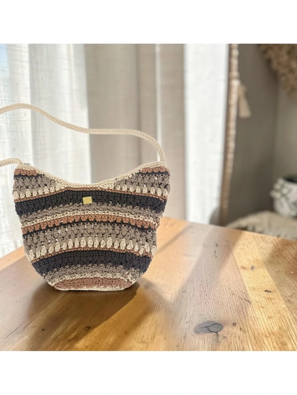 The Sak Striped Crochet Hobo Shoulder Bag Multicolor Boho Chic